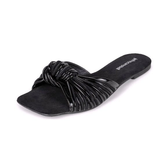 JEFFREY CAMBELL Knaughty-3 Black Combo Knotted Slip-On Flat Slide Mule Sandal. - Picture 1 of 7
